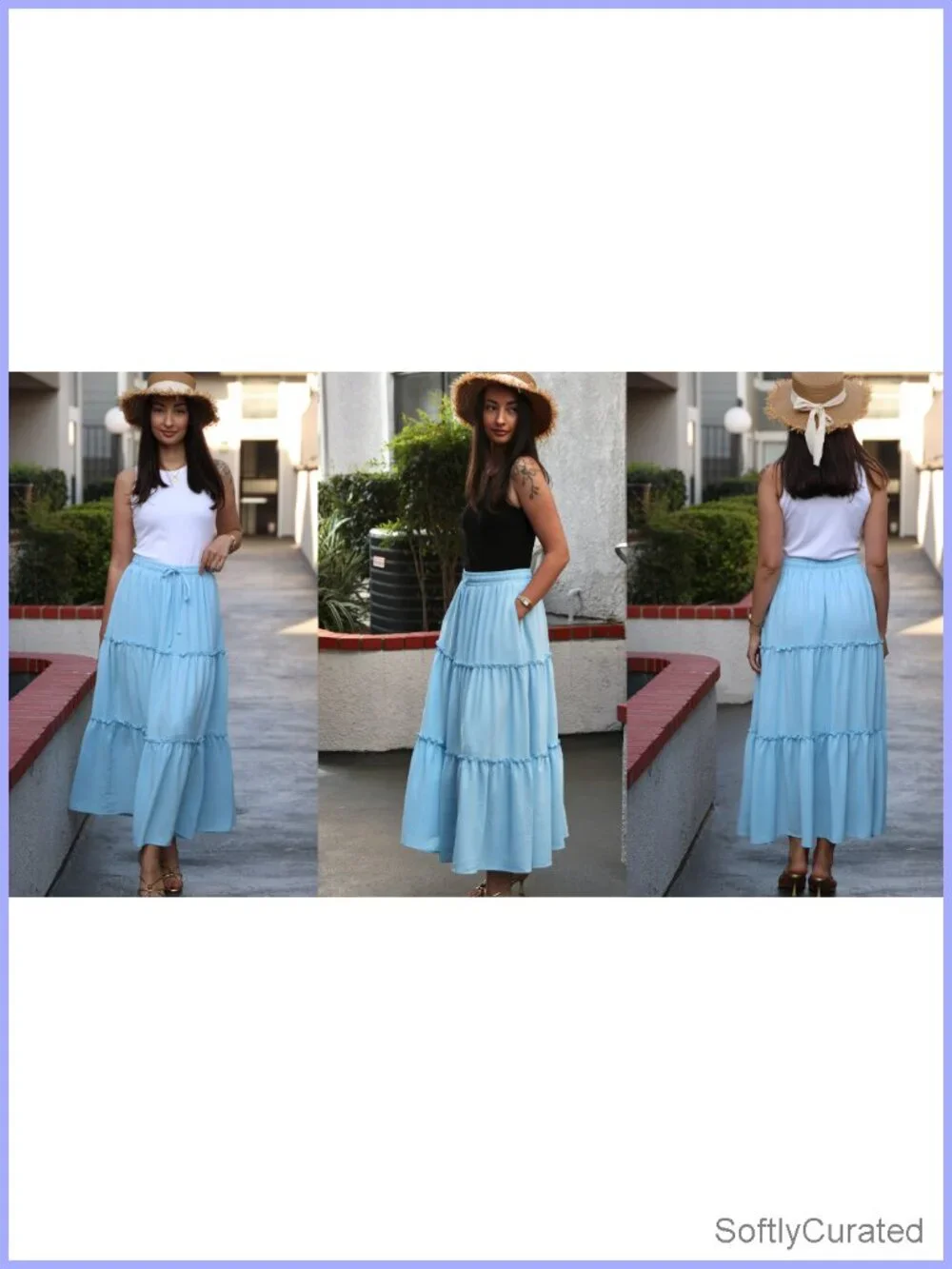 High Waist Maxi Skirt with Pockets Flowy Boho Ruffle Tiered Long Skirt